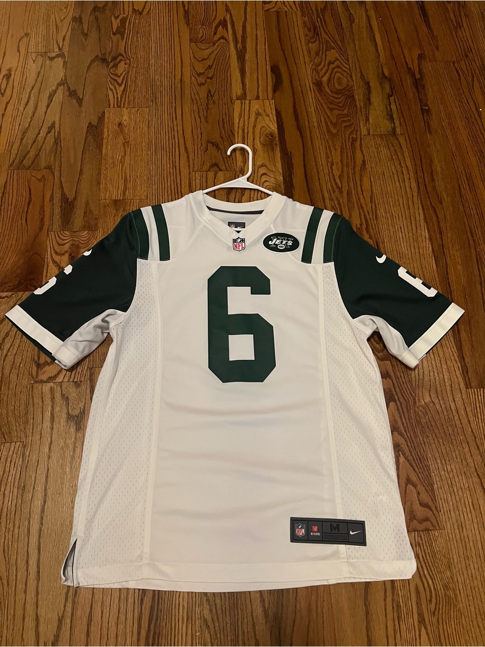 Nike White and Green Jets #6 Mark Sanchez Football Jersey